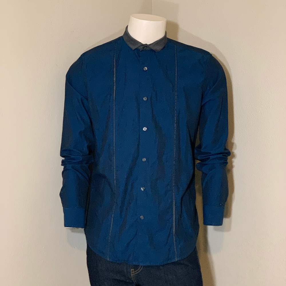 Bar III Men’s Slim Fit Blue Metallic Dress Shirt